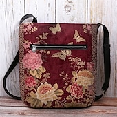 billiga Crossbodyväskor-vintage blommig crossbody-väska med fjärilstryck, lätt axelväska för kvinnor, fritids- och resebruk röd lila grön