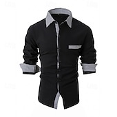 preiswerte Button-Down-Hemden für Herren-Herren Hemd Oberhemd Knopfhemd Farbblock Hochzeit Party Schwarz Weiß Rosa Orange Langarm Kargen Frühling &amp; Herbst Bekleidung Patchwork