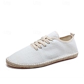 economico Sneakers da uomo-scarpe espadrillas da uomo in tela beige con lacci e suola in corda di juta – comode calzature estive casual