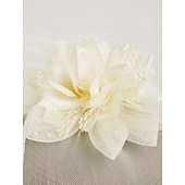 cheap Fascinators-White Wedding Fascinator Tulle Beaded Organza Fascinators Hats Headwear Clip Vintage Elegant with  Feathers Fur Flower 1 Piece Kentucky Horse Race Tea Party Ladies Day Headpiece