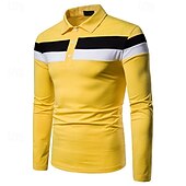 preiswerte Klassisches Poloshirt für Herren-Herren Golfhemd Golf Poloshirts Arbeit Casual Kargen Langarm Basic Modern Farbblock Patchwork Knopf Frühling &amp; Herbst Regular Fit Schwarz Weiß Gelb Golfhemd