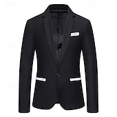 preiswerte Herren Klassische Blazer-Herren Blazer Sakko Geschäft Cocktailparty Hochzeitsfeier Modisch Brautkleider schlicht Frühling &amp; Herbst Baumwollmischung Farbblock Patchwork Knopf Komfortabel Einreihiger Verschluss Blazer Schwarz