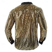 billiga herrskjorta med knäppning-Herr Skjorta Balskjorta Disco skjorta Silver Svart Guld Långärmad Paljett Krage Prestanda Festkvällskläder Paljetter Kläder Mode Ledigt