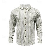 economico camicia da uomo con bottoni-Per uomo Camicia Camicia estiva Maglietta informale Camicia da spiaggia Camicia con bottoni Rosso Verde Kaki Grigio chiaro Manica lunga Strisce Bavero Da mare Hawaiano Tasche Abbigliamento Poliestere