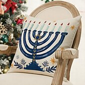 baratos Capa de almofada de férias-Capa de almofada decorativa feliz hanukkah 4 peças, capa de almofada quadrada macia, fronha para quarto, sala de estar, sofá, cadeira