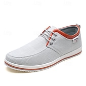 cheap Men&#039;s Sneakers-Men&#039;s Light Gray Canvas Lace-Up Casual Shoes with Contrast Trim – Stylish Lightweight Footwear for Travel, Work, and Daily Wear
