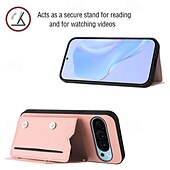 זול תיק טלפון אחר-טלפון מגן עבור Pixel 9 Pro Pixel 9 Pro XL Pixel 8 Pro Pixel 8 פיקסל 9 כיסוי אחורי עם מעמד עם שרוך חריץ לכרטיס רטרו TPU עור PU