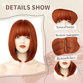 cheap Synthetic Trendy Wigs-Bob Wig with Bangs Short  Wig for Women, Cosplay Wig Easy to Wear, Straight Bob Wig for White Women, Synthetic Wig for Everyday, Party and Halloween