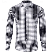 cheap Men&#039;s Button Up Shirts-Men&#039;s Shirt Dress Shirt Button Up Shirt Plaid Wedding Party Black Pink Red Brown Long Sleeve Lapel Spring &amp;  Fall Clothing Apparel