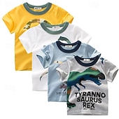 cheap Tees &amp; Shirts-Multi Packs 4pcs Boys Crew Neck Short Sleeves White+Gray+Blue+Yellow T Shirt Tee Top Print Graphic Vacation Daily Wear 100% Cotton Spring &amp; Summer