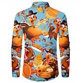 voordelige Dierenprint-Thanksgiving Day Voor heren Turkije Overhemd Overhemd met knopen Lange mouw Casual Alledaagse kleding Uitgaan Herfst winter Strijkijzer Afdrukken Button-omlaag blauw