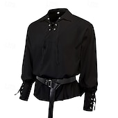 cheap Tops-Medieval Renaissance 17th Century Medium Length Blouse / Shirt Cosplay Costume Ren Faire Knight Ritter Celtic Knight Drawstring Solid Color Men&#039;s Celtic Pirate Masquerade Casual Daily Renaissance Fair
