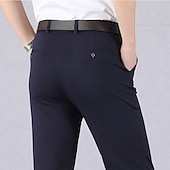 preiswerte Schlank-Herren Anzughosen Hose Hosen Anzughose Tasche Elastische Taille Gerade geschnitten Glatt tragbar Knitterfrei In voller Länge Formal Hochzeit Geschäft Elegant Modisch Schwarz Rote