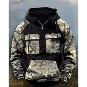 economico felpe con cappuccio da uomo di base-Per uomo Felpa con cappuccio Felpa con cappuccio e cerniera a un quarto Nero Vino Verde militare Blu Reale Cachi Con cappuccio Mimetico Collage Tasca frontale Sportivo Giornaliero Per eventi