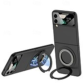 cheap Samsung Cases-Phone Case For Samsung Galaxy Z Flip 4 Back Cover with Stand Holder Shockproof Retro Tempered Glass PC