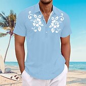 preiswerte Pflanzen Muster-Herren Blumen Lässiges Hemd Knopfhemd Kurzarm Brautkleider schlicht Resort Urlaub Normal Casual Sommer Frühling Umlegekragen Knopf Rosa Blau Grau