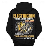 economico felpe 3d da uomo-Hoodie per Elettricisti - Pullover Grafico Divertente con Umorismo Diploma di Scuola Superiore vs. Laurea Universitaria