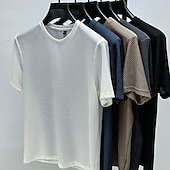 cheap Waffle Knit Tee-Men's Waffle Tee Cool Shirt Tee Top Short Sleeve Crew Neck Summer Striped Vintage Fashion Crewneck Work Office / Career Casual Black White Navy Blue Top Tee for Men