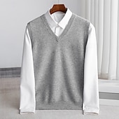 voordelige Heren Elite Truien &amp; Cardigans-Voor heren Trui vest breien Effen Kleur V-hals Gebreid Elegant Buiten Huis Kleding Lente Herfst Rode Wijn Zwart S M L