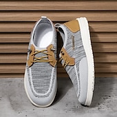 cheap Men&#039;s Sneakers-Men&#039;s Grey Knit Sport Shoes with Leather Accents and Lace-Up Design – Comfortable Casual &amp; Outdoor Footwear
