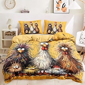 cheap 100% Cotton-Rooster Funny Duvet Cover Set 100% Cotton Soft and Comfortable Bedding Set with Fun Rooster Print Cozy and Stylish Perfect for Bedroom Decor Easy Care and Machine Washable