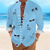 billiga Tropiska växter-Herr Kokosnötspalm Casual skjorta Hawaii skjorta Aloha skjorta Kortärmad Hawaiisk Tillflykt Semester Ledigt Sommar Vår Kinakrage Knappen uppåt Vit Gul Blå