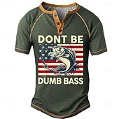 levne Legrační slova-Pánské Grafika Vlajka Barevné bloky DONT BE DUMB BASS Tričko Henley Trička Krátký rukáv Módní Designové Pohodlné Venkovní Ležérní Denní Léto Černá Armádní zelená Námořnická modř Henley Tričko Henley