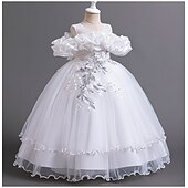 cheap Flower Girl Dresses-Princess Floor Length Flower Girl Dress Pageant &amp; Performance Cute Prom Dress Chiffon with Bow(s) Tiered Plisse Fit 3-16 Years