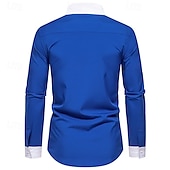 preiswerte Button-Down-Hemden für Herren-Herren Hemd Oberhemd Knopfhemd Farbblock Hochzeit Party Schwarz Weiß Marineblau Blau Langarm Kargen Frühling &amp; Herbst Bekleidung