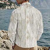 economico camicia da uomo con bottoni-Per uomo Camicia Camicia estiva Maglietta informale Camicia da spiaggia Camicia con bottoni Rosso Verde Kaki Grigio chiaro Manica lunga Strisce Bavero Da mare Hawaiano Tasche Abbigliamento Poliestere
