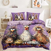cheap 100% Cotton-Rooster Funny Duvet Cover Set 100% Cotton Soft and Comfortable Bedding Set with Fun Rooster Print Cozy and Stylish Perfect for Bedroom Decor Easy Care and Machine Washable