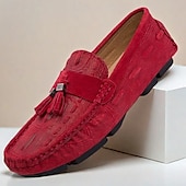 economico Slip-ons e mocassini da uomo-mocassini da uomo in finta pelle scamosciata marrone con dettaglio nappa e motivo in rilievo | comodi ed eleganti per l&#039;uso quotidiano