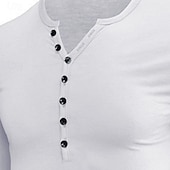 billige Uformell Henley T-skjorte-Herre T skjorte T-skjorter Henley Topp Kortermet Helfarge عادي Årgang Daglig Knapper Henley utendørs Avslappet Daglig Sommer Vår &amp; Vinter Svart Hvit Grå Henley T-skjorte