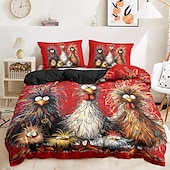 cheap 100% Cotton-Rooster Funny Duvet Cover Set 100% Cotton Soft and Comfortable Bedding Set with Fun Rooster Print Cozy and Stylish Perfect for Bedroom Decor Easy Care and Machine Washable