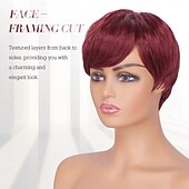 baratos Perucas Sintéticas sem Touca-pixie cut perucas sintéticas curtas pixie corte de cabelo peruca com franja peruca em camadas sem cola perucas onduladas para mulheres