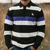 billiga Rugby Polo herrar-Herr Randig Rugby pikétröjor Långärmad Polotröjor Krage Business Casual Formell Utomhus Gata Vardag Knappar 3D-utskrift Vår Höst Vinter Rubinrött Blå Purpur