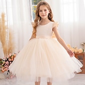 voordelige Bloemenjurken-Bloemenmeisjesjurk kinderen Voor meisjes Prinses jurk Prestatie Bruiloft Feest Elegant Mooi Netstof Effen Kleur Mouwloos Strakke ronde hals Lichtgeel Licht Roze 4 jaar +