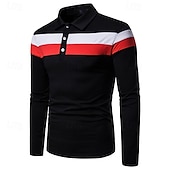 preiswerte Klassisches Poloshirt für Herren-Herren Golfhemd Golf Poloshirts Arbeit Casual Kargen Langarm Basic Modern Farbblock Patchwork Knopf Frühling &amp; Herbst Regular Fit Schwarz Weiß Gelb Golfhemd