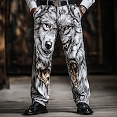 levne Volný-Pánské Vlk Zvířecí vzor Oblekové Kalhoty Středně vysoký pas Na běžné nošení Vintage Retro Dovolená Streetwear Dárky ke Dni otců Rovné kalhoty Plochá přední strana Léto Jaro Podzim 3D tisk Bílá