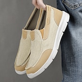 levne Pánské nazouváky a mokasíny-pánské béžové plátěné slip-on mokasíny – lehké prodyšné boty pro volný čas pro každodenní nošení a outdoorové aktivity