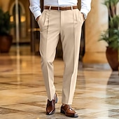baratos Magro-Homens Social Calças Calça verão Calça casual Calças de Terno Bolso frontal Perna reta Tecido Conforto Comprimento total Casamento O negócio Clássico Preto Azul Marinha Micro-Elástica