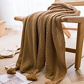 cheap Blankets &amp; Throws-Fringed Ribbed Knit Blanket Solid Color Throw for Bed and Sofa Stylish and Cozy Design Perfect for Lazy Days, Fashionable Shawls, or Home Textiles Soft and Comfortable for Year-Round Use