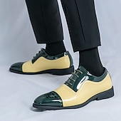 baratos Formal-sapatos oxford masculinos de couro envernizado bicolor, sapatos sociais brogue verde e bege para casamentos, festas e eventos formais