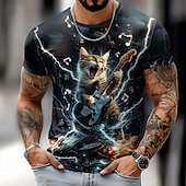 お買い得  アニマルプリントTシャツ-男性用 猫 おかしい Tシャツ 半袖 Tシャツ 3Dプリント クルーネック シャツ 誇張された デザイナー パーティー 祝日 ブラック 夏 春 衣類 S M L XL XXL XXXL