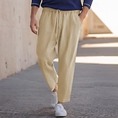 baratos Retrô-Homens Calças de linho Calças Calças de praia Bolsos Com Cordão Tecido Conforto Respirável Diário à moda Hip hop Preto Branco Micro-Elástica