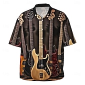 abordables Musique et guitares-Homme Instrument de musique Chemise Décontractée Chemise Boutonnée Manche Courte Mode Décontractée Décontracté Occasionnel Été Printemps Col Rabattu Boutonner Marron