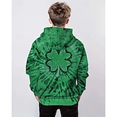 billiga Pojkens 3D Vision &amp; Geometri-Pojkar 3D Grafisk Fyrklöver Huvtröja Långärmad Vår Höst Mode Streetwear Barn 4-12 år Huva Utomhus Ledigt Dagligen Normal