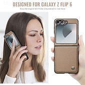 cheap Samsung Cases-Phone Case For Samsung Galaxy Z Flip 6 Z Flip 5 Back Cover Magnetic Support Wireless Charging Card Slot Retro TPU PU Leather