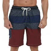 baratos calções de banho e calções de surf-Homens Calção Justo de Natação Shorts de Natação Bermuda de Surf Roupa de banho Com Cordão Com bolsos Natação Surfe Praia Esportes Aquáticos Gradiente Riscas Verão Primavera
