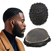 economico Pezzi di capelli umani e toupet-toupet afro per uomini neri, unità di capelli intrecciati, ricci crespi, pizzo completo, toupet per uomini afroamericani, sistemi di sostituzione dei capelli umani, parrucca a toppa per capelli ricci